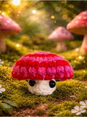 Crochet Mushrooms Red and Pink